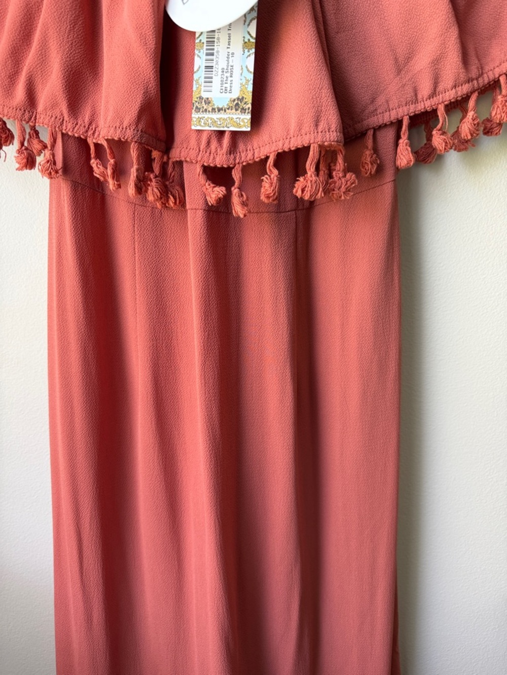 Boohoo Rust Off-Shoulder Tassel Maxi Dress - Picture 5 of 7